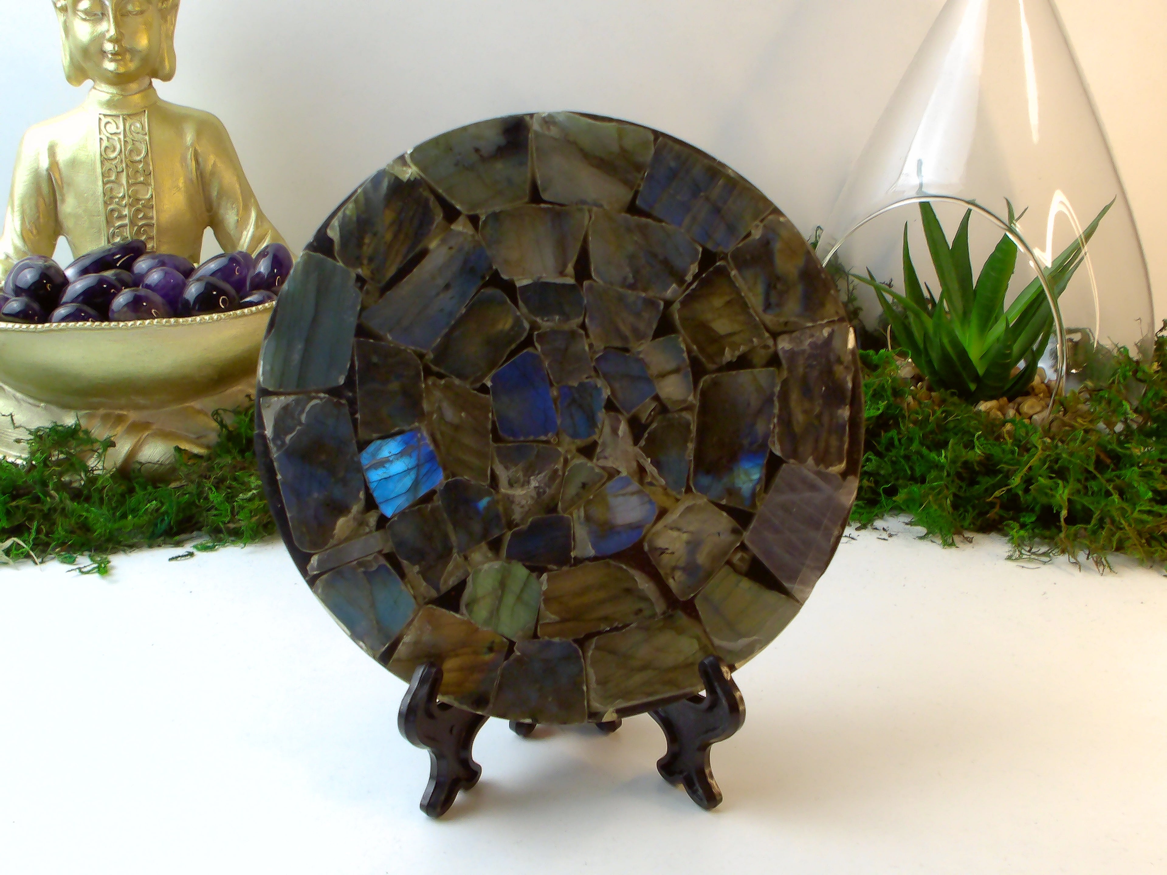 Labradorit Scheibe Mit Halter