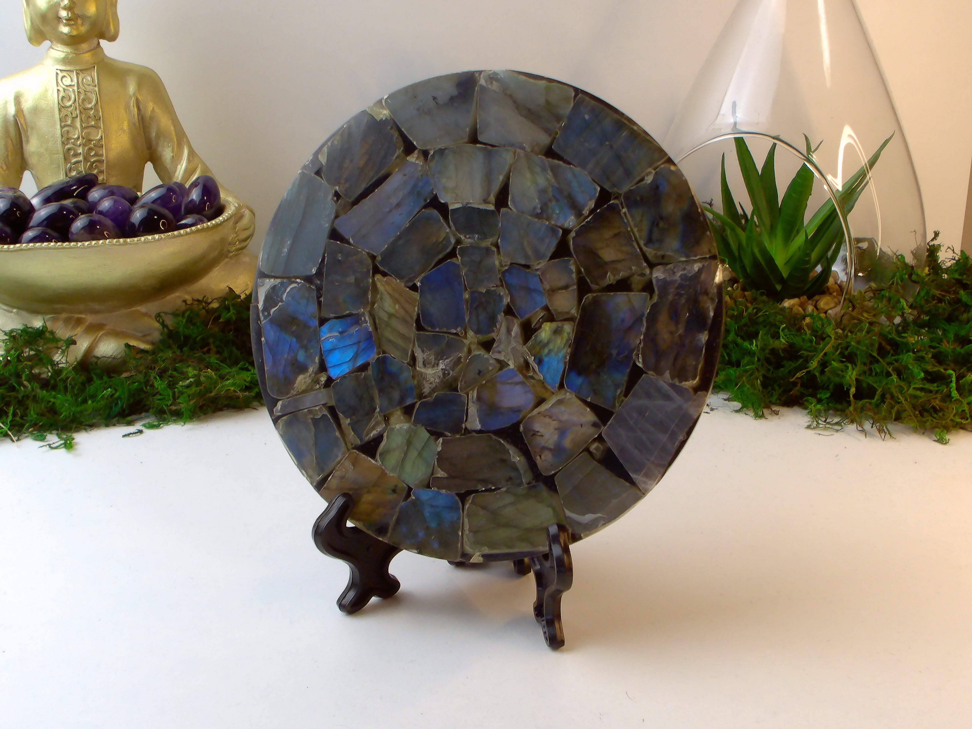 Labradorit Scheibe Mit Halter