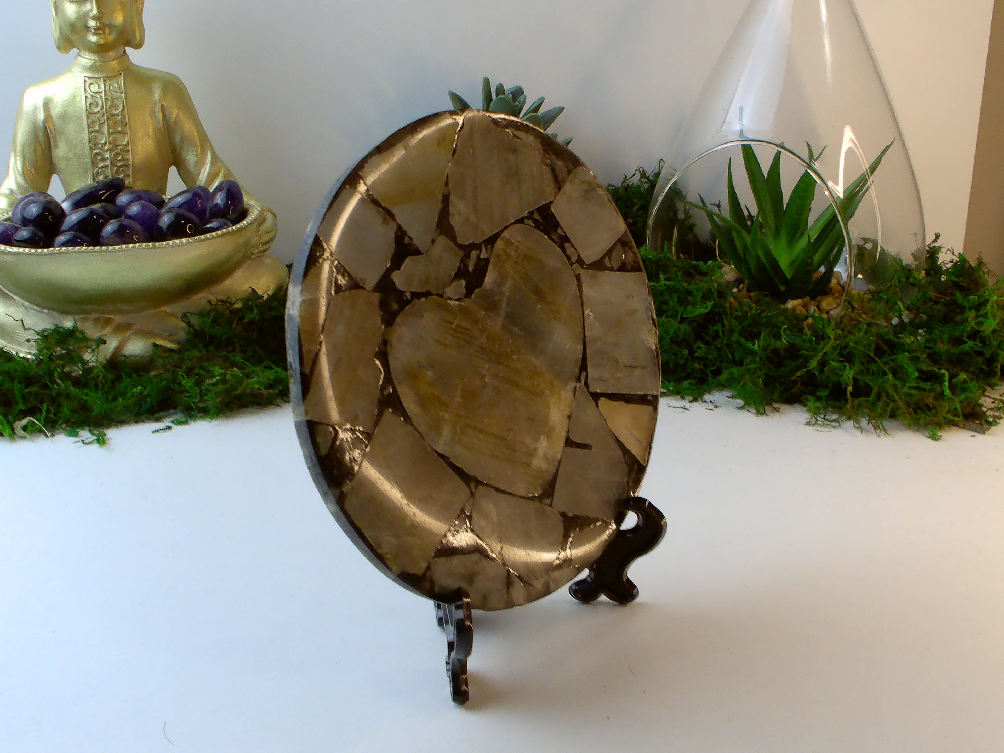 Labradorit Scheibe Herz Mit Halter