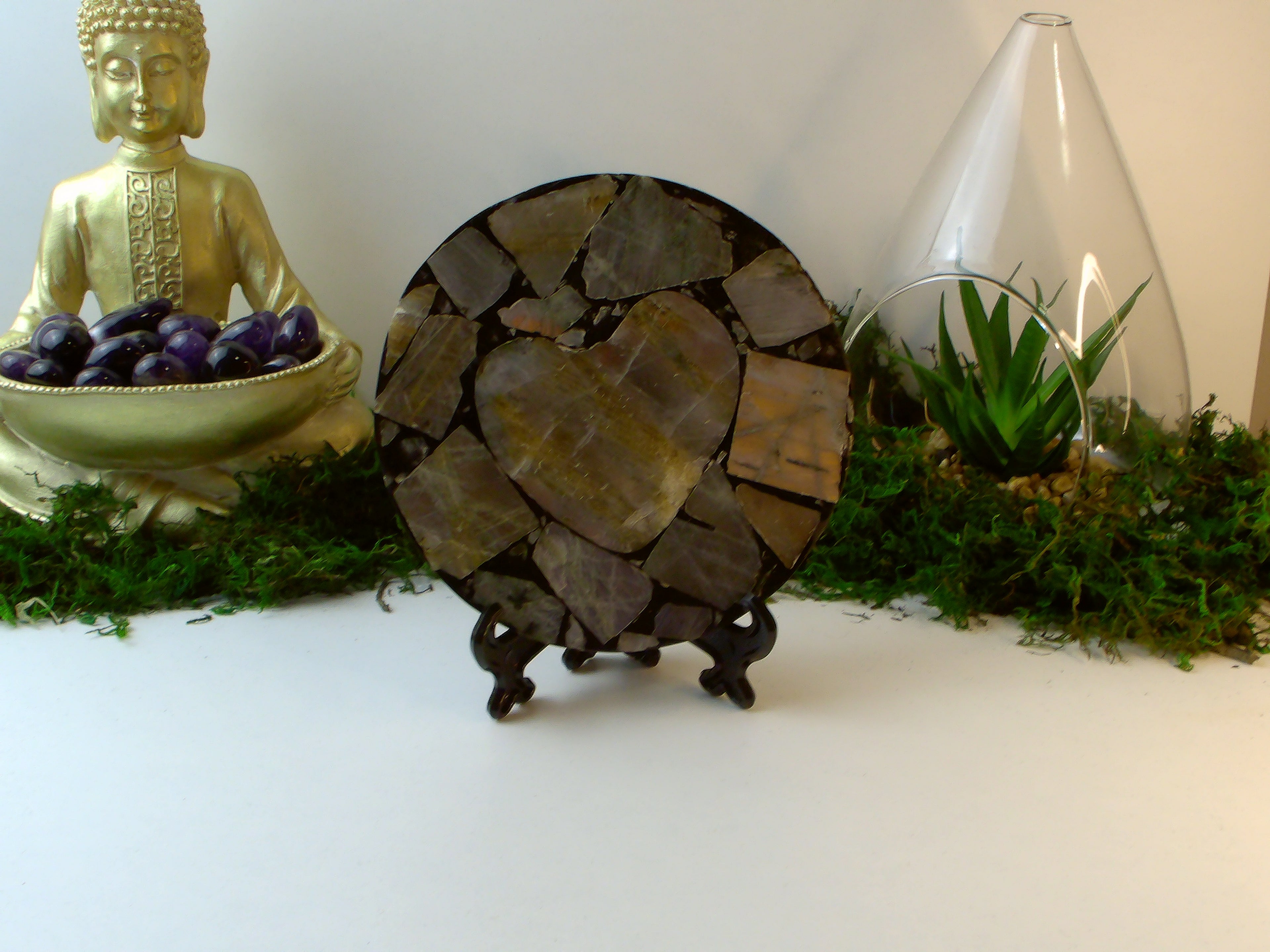 Labradorit Scheibe Herz Mit Halter