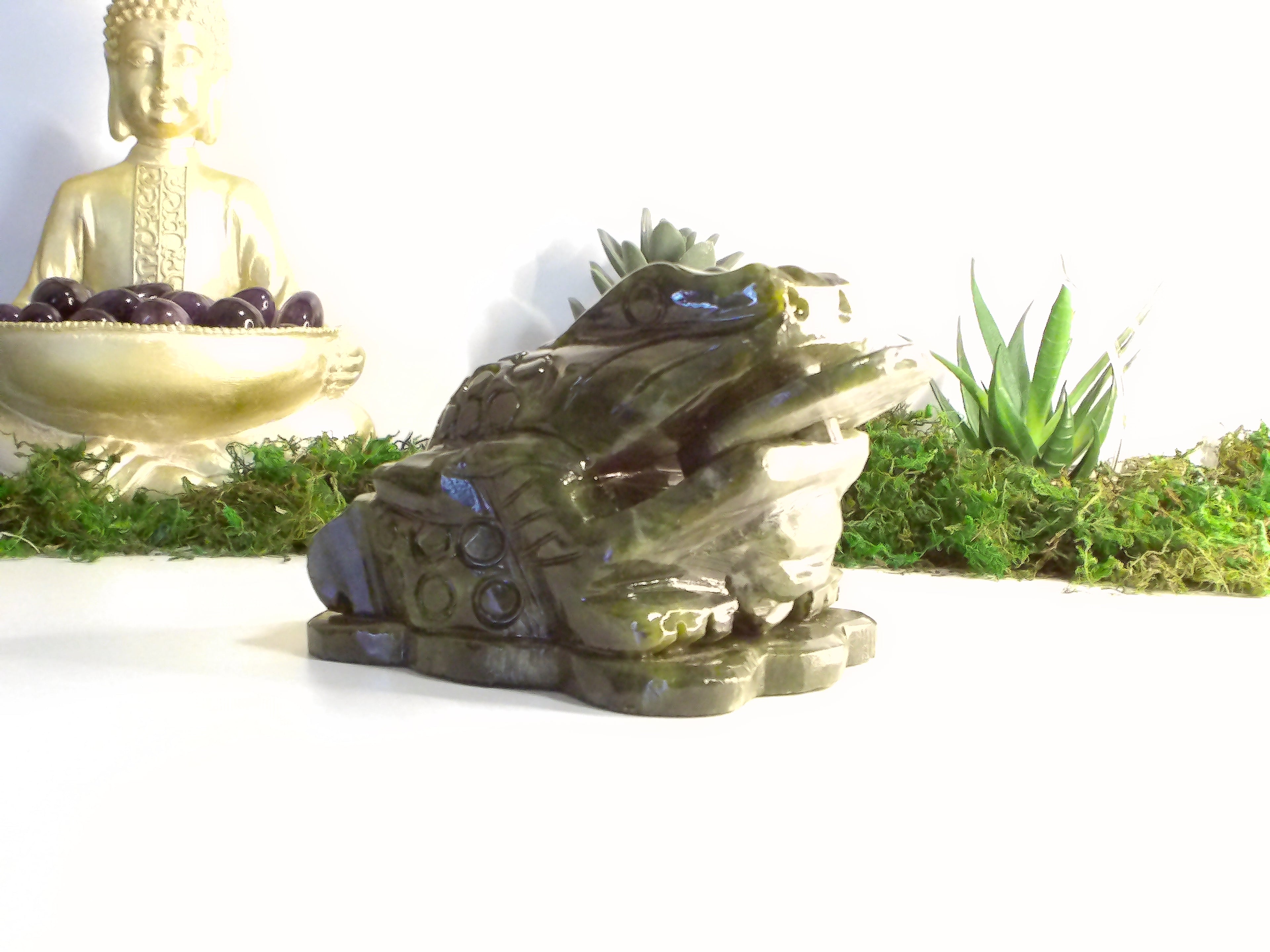 Glücksfrosch mit Münze aus Grünerjade